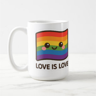 Caneca De Café Amor é Amor - Design do Arco-Íris Kawaii