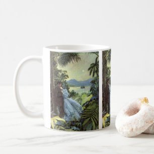 Caneca De Café Amor e Romance Antigos, Vista Tropical Romântica