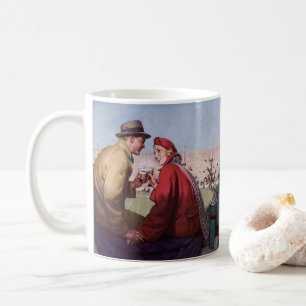 Caneca De Café Amor e Romance Vintage, Casal no Jogo de Futebol