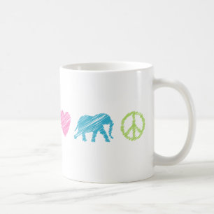 Caneca De Café Amor, Elefante e Paz
