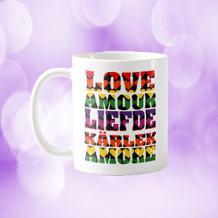 Caneca De Café Amor em muitas línguas - arco-íris escuro