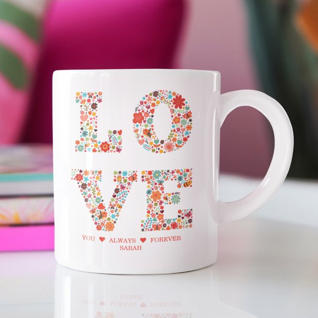 Caneca De Café Amor Floral "Ame-Te Sempre, Para Sempre" (Criador carregado)