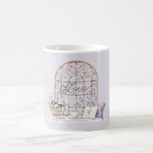 Caneca De Café Amor Floral Lavanda Dourado
