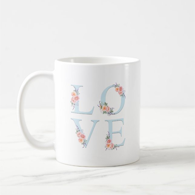 Caneca De Café Amor Floral Romântico em Bloom (Esquerda)