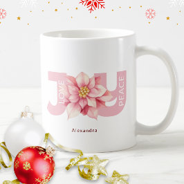 Caneca De Café Amor Joy Pink Poinsettia Natal