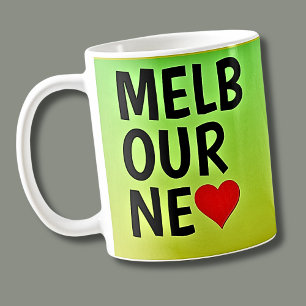 Caneca De Café Amor Melbourne (ou seu texto) Coração em Verde Dou