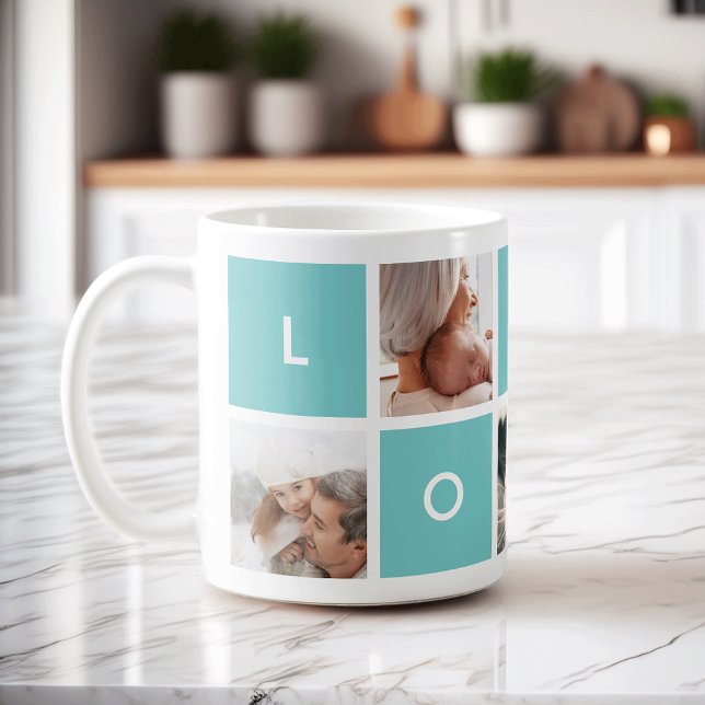 Caneca De Café Amor Moderno | Aqua Photo Collage Mug (Criador carregado)