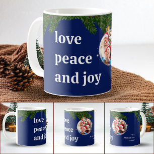 Caneca De Café Amor Paz Alegria Natal Família Foto Azul Marinho