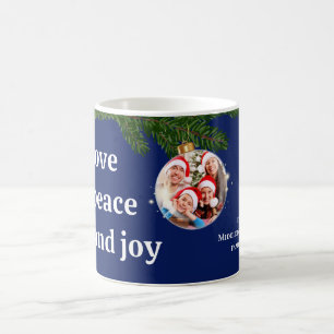 Caneca De Café Amor Paz Alegria Natal Família Foto Azul Marinho