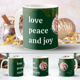 Caneca De Café Amor Paz Alegria Natal Família Foto Floresta Verde