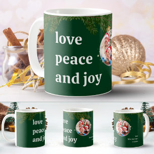 Caneca De Café Amor Paz Alegria Natal Família Foto Floresta Verde