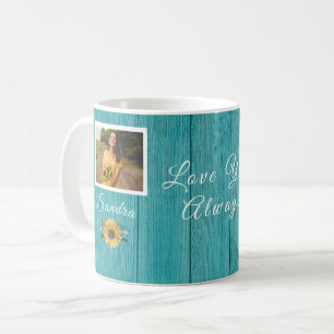 Caneca De Café Amor Personalizado Sempre   Teal de girassol