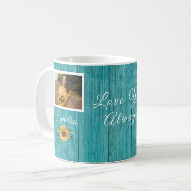 Caneca De Café Amor Personalizado Sempre | Teal de girassol (Frente Esquerda)