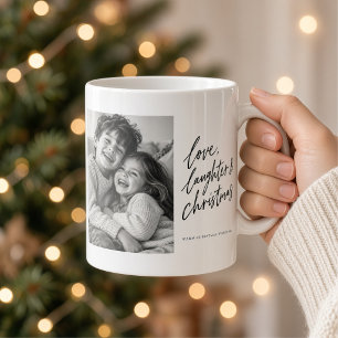 Caneca De Café Amor Risos Natal Foto com Letra Preta