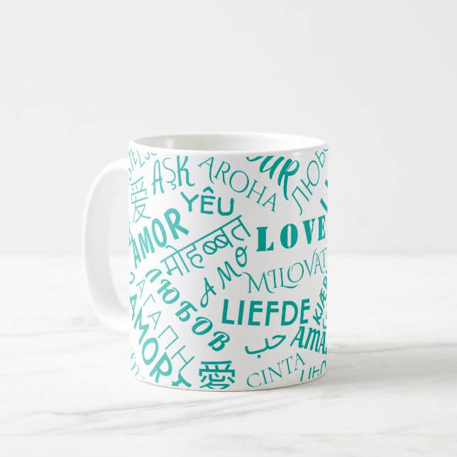 Caneca De Café Amor Texto Café Mug Escolher Cor (Frente Esquerda)