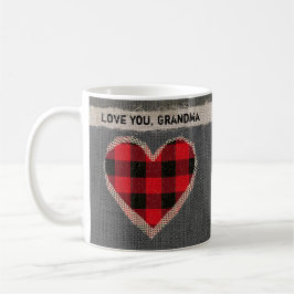 Caneca De Café Amor vermelho rústico do coração da xadrez do