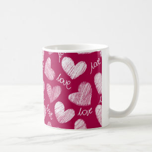 Caneca De Café Amor vermelho scribbled corações com amor do tex