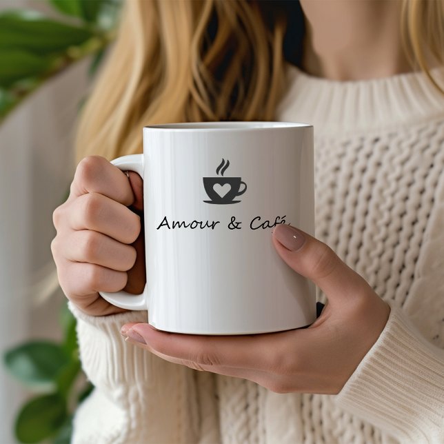 Caneca De Café Amour e Café Francês Elegante (Love & Coffee) (Amour & cafe. Elegant french design for coffee lovers.)
