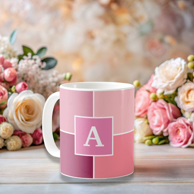 Caneca De Café Amplo rosa feminino Stripes monograma Café Mug (Criador carregado)