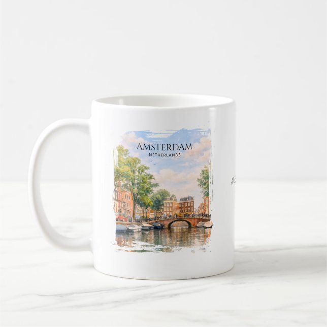 Caneca De Café Amsterdã Holanda Canal Cidade Colorida | Viagem (Esquerda)