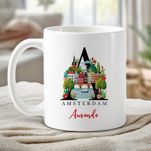 Caneca De Café Amsterdã Monograma Letra A Presente Personalizado