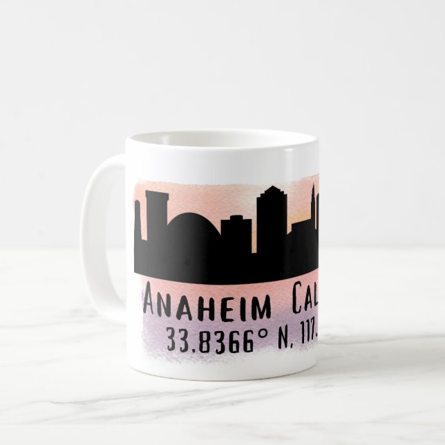 Caneca De Café Anaheim Skyline Latitude e Longitude (Frente Esquerda)