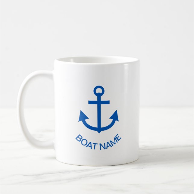 Caneca De Café Anchor Blue Personalizou o nome do seu barco (Esquerda)