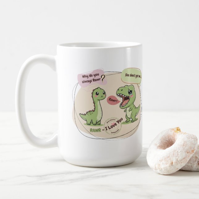 Caneca De Café Ancient love language. 🦖☕✨ (Com Donut)