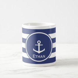 Caneca De Café Âncora branca com as listras azuis e brancas