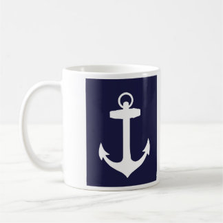 Caneca De Café Âncora branca no fundo dos azuis marinhos