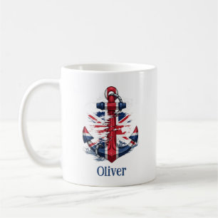 Caneca De Café Âncora da Union Jack Britânica com Ondas - Náutico