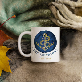 Caneca De Café Âncora de Aquarela Elegante Nome Náutico Marinho A