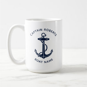 Caneca De Café Âncora de Navio Azul Marinho Personalizada Capitão