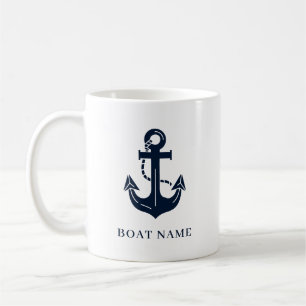 Caneca De Café Âncora de Nome de Barco Náutico Personalizado