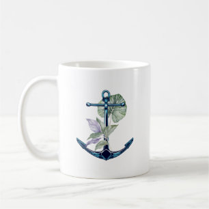 Caneca De Café Âncora e Plantas Tropicais Vida Marinha Tropical