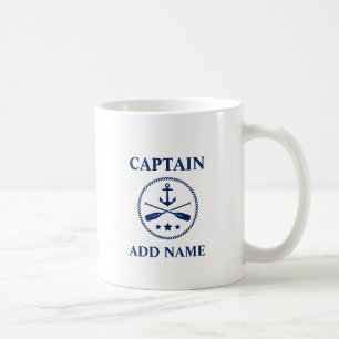 Caneca De Café Âncora e remos com o nome do capitão ou do barco