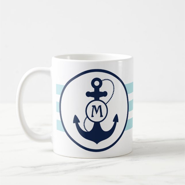 Caneca De Café Âncora náutica azul do Aqua (Esquerda)