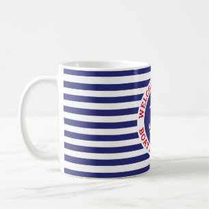 Caneca De Café Âncora Náutica Design Azul Marinho com Faixa Branc