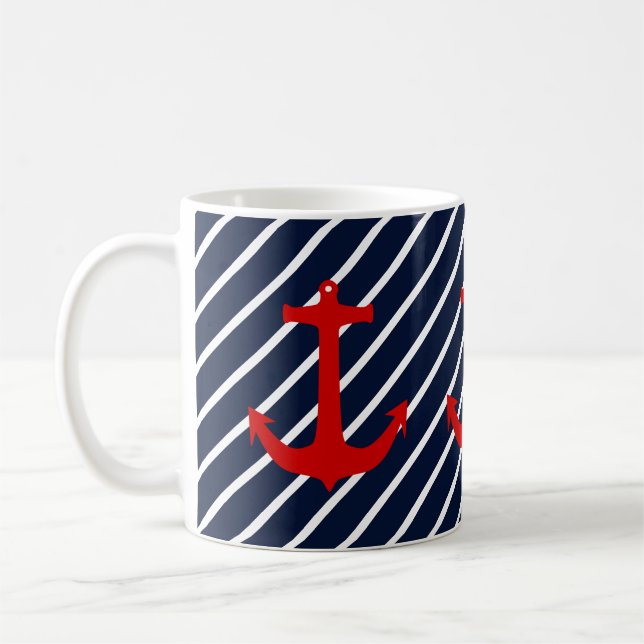 Caneca De Café Âncora Vermelha com Faixa Diagonal Azul Marinho Ná (Esquerda)