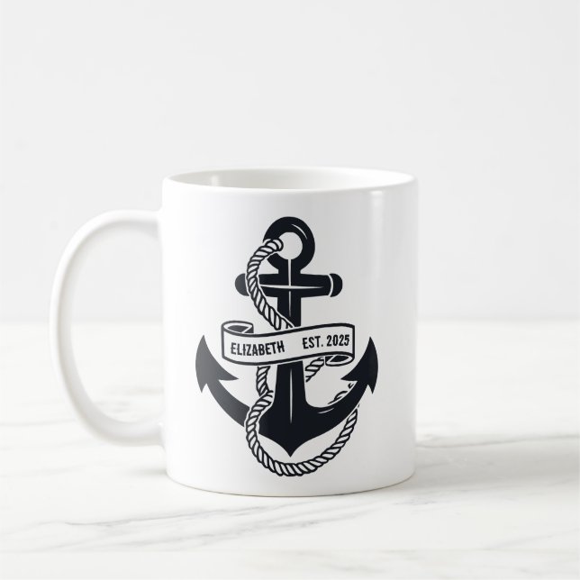 Caneca De Café Ancoragem Personalizada de Barcos com Nome (Esquerda)