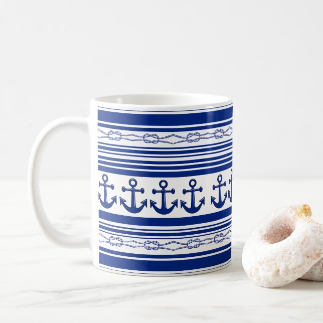 Caneca De Café Âncoras Náuticas E Faixas (Com Donut)