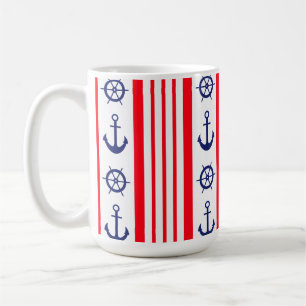 Caneca De Café Âncoras Náuticas Vermelhas e Azuis Vela Embarcação