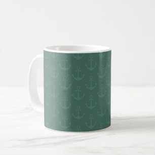 Caneca De Café Âncoras Tonais em Turquesa Cinza Escuro