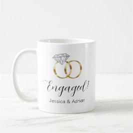 Caneca De Café Anéis de Noiva de Diamante Engajados Personalizado