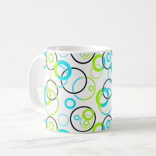 Caneca De Café anéis e círculos azuis, verdes e pretos sobre bran