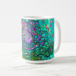 Caneca De Café Anel Abstrato Retro Líquido Aquamarine Groovy