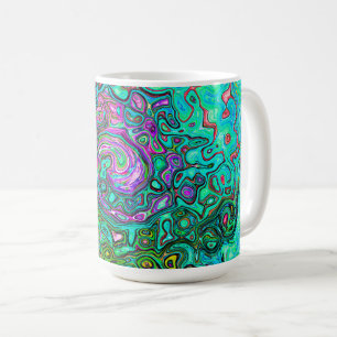 Caneca De Café Anel Abstrato Retro Líquido Aquamarine Groovy