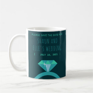 Caneca De Café Anel de Diamante Tons de Azul Save The Date