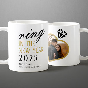 Caneca De Café Anel Elegante no Ano Novo de Natal de Noivado