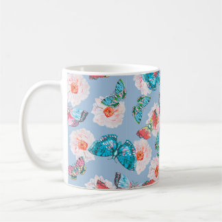 Caneca De Café Anêmonas de pastel e borboletas aquáticas colorida